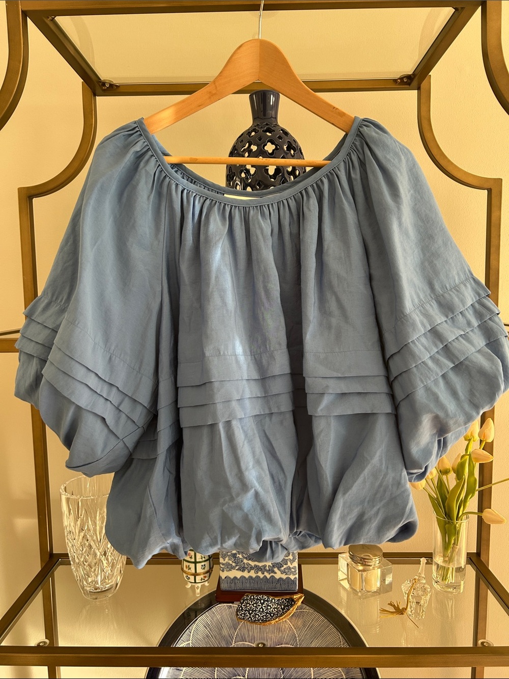 Anthropologie Periwinkle Blue Puff Sleeve Bubble Blouse